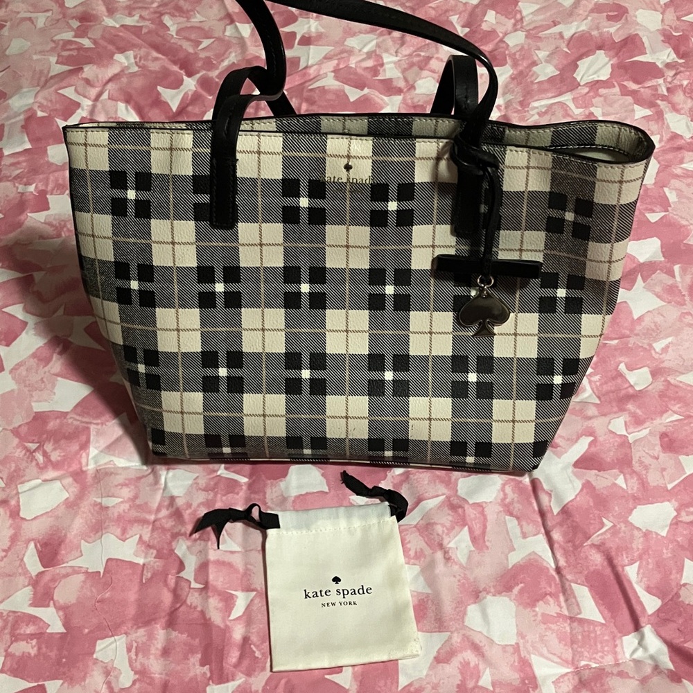 Kate Spade Plaid Tote in Black and Cream